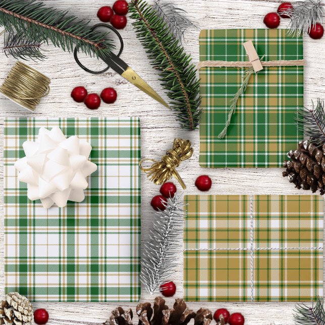 Tartan Set - Caramel Gold-White-Green Wrapping Paper Sheet (Tartan Set - Caramel Gold-White-Green Wrapping Paper Sheets by Leapfroglisics Shop)
