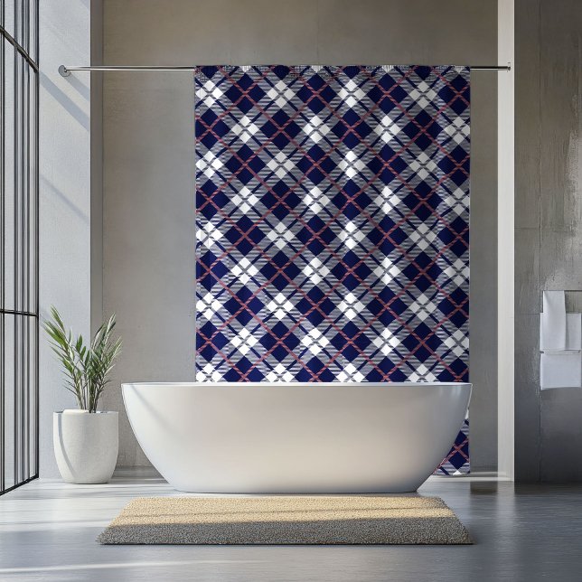 Tartan Shower Curtain Coral Navy Gift for Retirees (Tartan Shower Curtain Coral Navy Gift for Retirees)