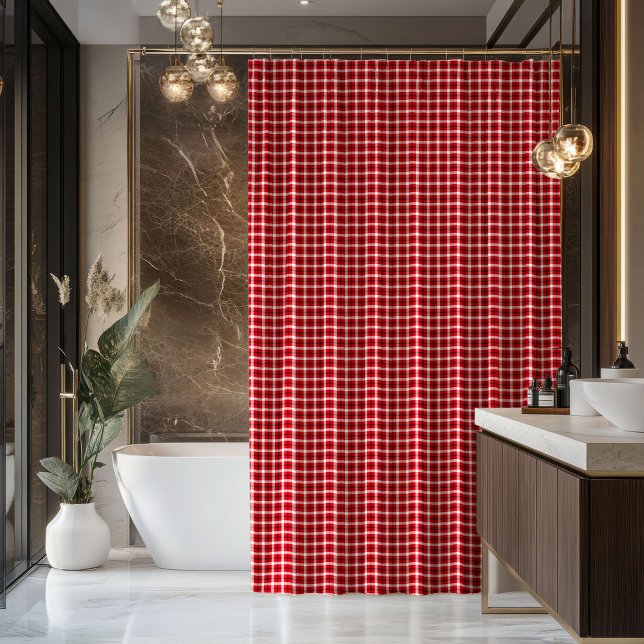 Tartan Shower Curtain Red Black Housewarming Gift (Tartan Shower Curtain Red Black Housewarming Gift)