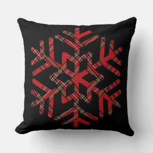 Tartan Snowflakes In Red Pattern Cushion