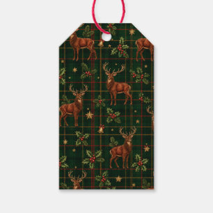 Tartan Stag Christmas Wrapping Paper Gift Tags