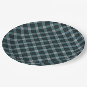 Tartan style in grey cyano and light carved relief paper plate