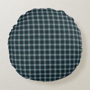 Tartan style in grey cyano and light carved relief round cushion