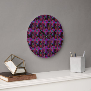 "Tartan Tails: The Playful Purple Kitten" Large Clock