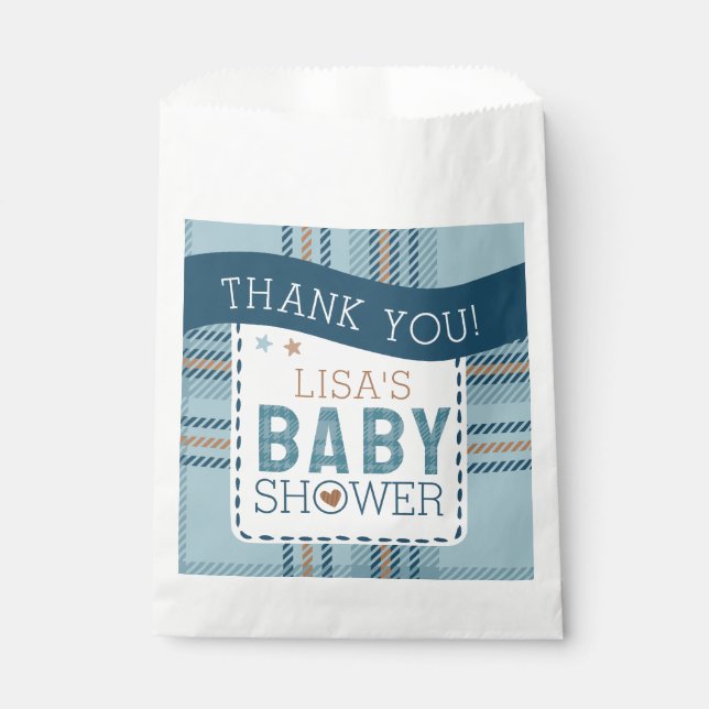 Tartan Teddy Bear, Baby Boy Shower Customizable Favour Bag (Front)