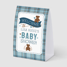 Tartan Teddy Bear Baby Boy Shower Sign
