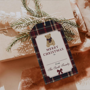Tartan Teddy Bear Christmas Gift Tags