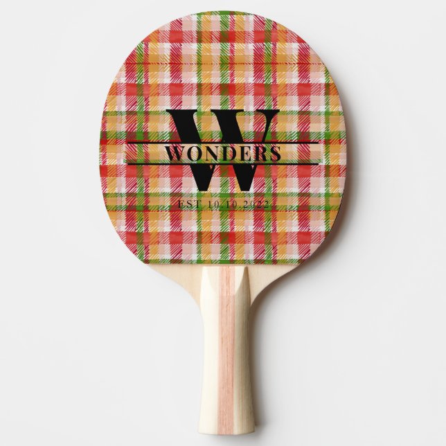 Tartan Texture Plaid Custom Monogrammed Ping Pong Paddle (Front)