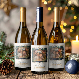 Tartan Trim Christmas One Photo Template ID1141B Wine Label