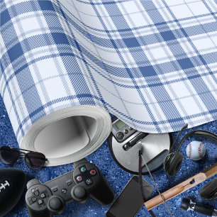 Tartan - Vibrant Pastel blue to Navy Blue Wrapping Paper