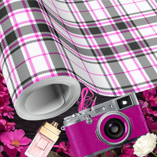 Tartan - White-Black-Hot Pink Wrapping Paper