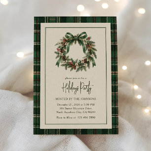 Tartan Wreath Holiday Party Invitation