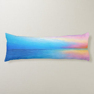 “Tarvask” Wide Pink and Blue Landscape Seascape Body Cushion