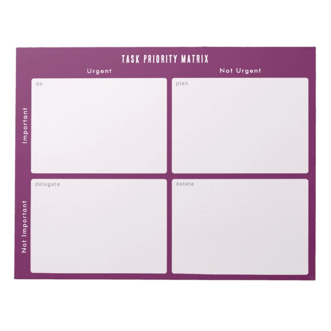 Task Priority and planner Matrix (purple/magenta) Notepad (Front)