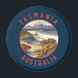 Tasmania Australia Retro Distressed Circle Magnet<br><div class="desc">Tasmania retro vector travel design. Tasmania is an island state of Australia,  located 240 kilometres south of the Australian mainland,  separated by the Bass Strait.</div>