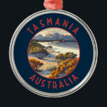 Tasmania Australia Retro Distressed Circle Metal Ornament<br><div class="desc">Tasmania retro vector travel design. Tasmania is an island state of Australia,  located 240 kilometres south of the Australian mainland,  separated by the Bass Strait.</div>
