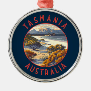 Tasmania Australia Retro Distressed Circle Metal Ornament