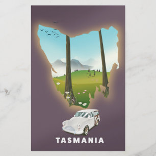 Tasmania illustrated map travel poster.