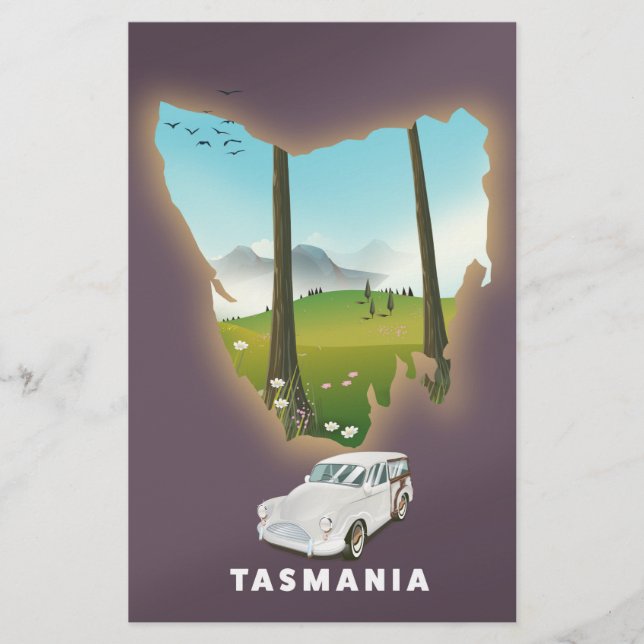 Tasmania illustrated map travel poster. (Front)