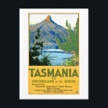 Tasmania Vintage Travel Poster Restored Postcard<br><div class="desc">Restored and digitally enhanced vintage travel poster showing a view of Mount Ida and Lake St. Clair. Creases and tears removed. Colours corrected. Image courtesy of Library of Congress.</div>