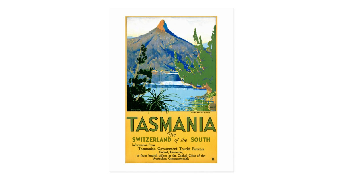 Tasmania Vintage Travel Poster Restored Postcard