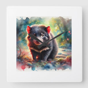 Tasmanian Devil 240824AREF116 - Watercolor Square Wall Clock