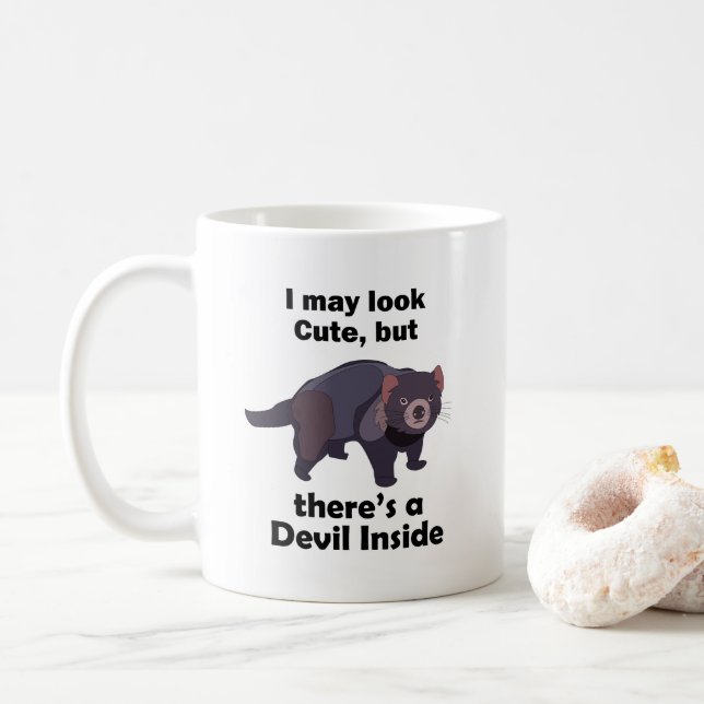 Tasmanian Devil Cute Devil Inside Funny Marsupial Coffee Mug (With Donut)
