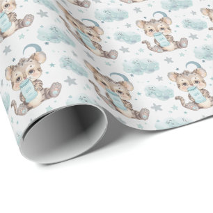 Tasmanian Tiger Baby Pastel Watercolor Pattern Wrapping Paper