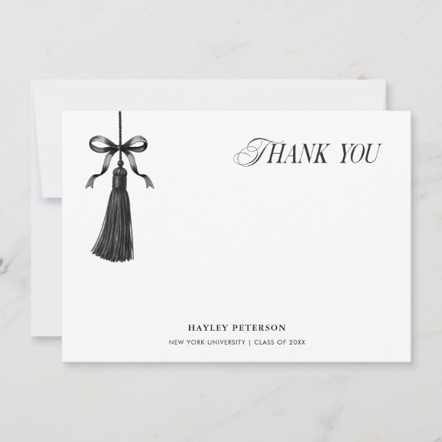 Tassel Black Bow Graduation Party Thank You Note (Front)