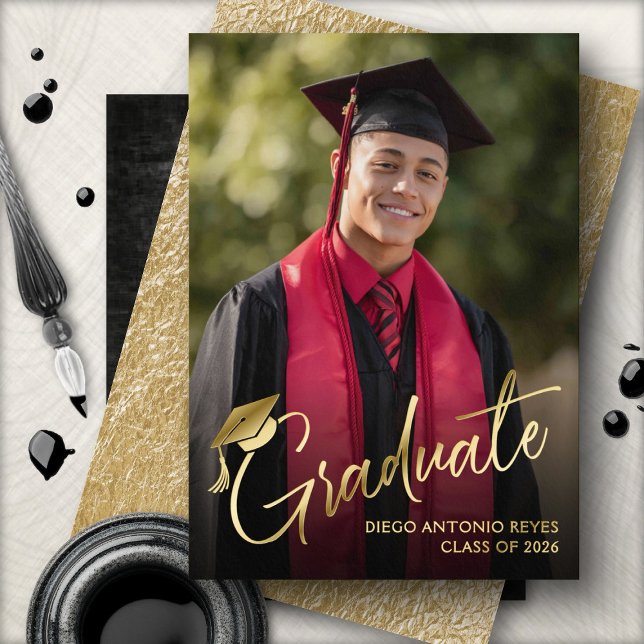 Tassel Cap Script Photo Graduation Announcement (Creator Uploaded)