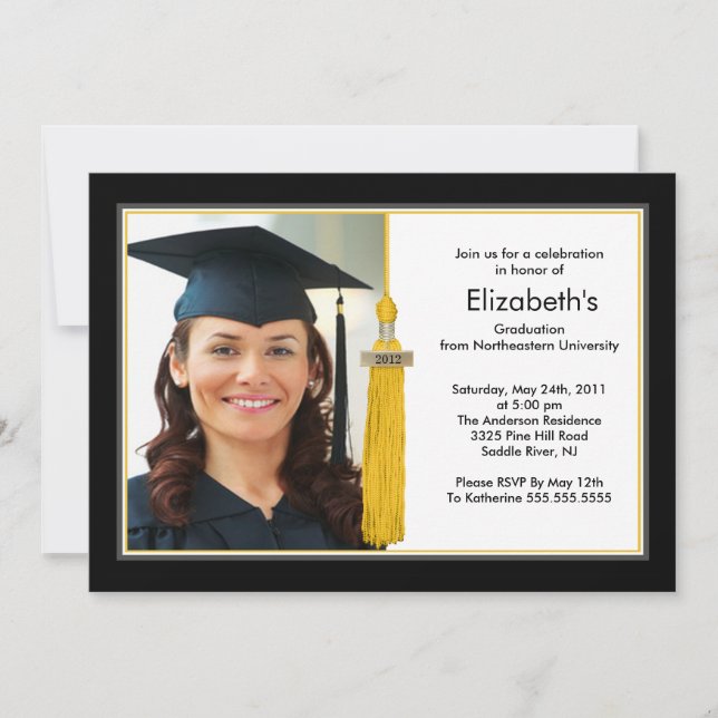 Tassel Photo Graduation Invitation Black & Gold (Front)