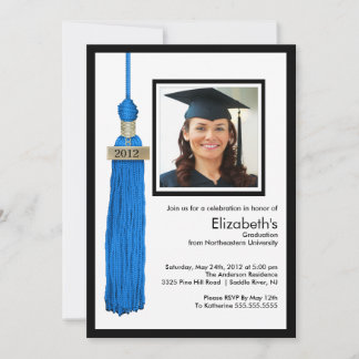 Tassel Photo Graduation Invitation Blue & White