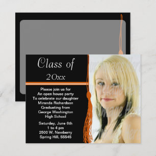 Tassel Photo Graduation Party Orange and Black Invitation