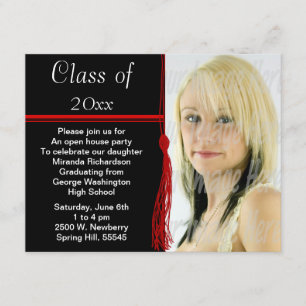 Tassel Photo Graduation Party Red and Black Invitation