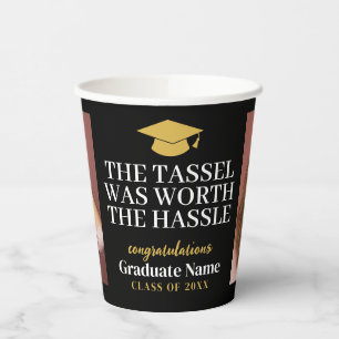Tassel Was Worth Hassle Modern Graduation 2 Photo Paper Cups
