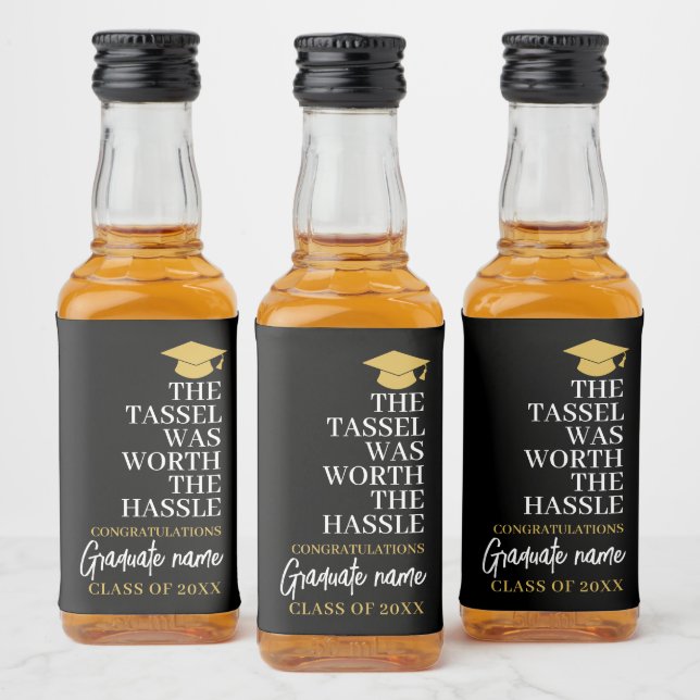 Tassel Was Worth the Hassle - Modern Graduation Liquor Bottle Label (Bottles)