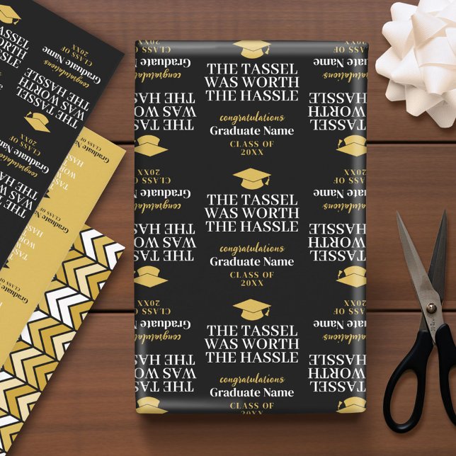 Tassel Was Worth the Hassle - Modern Graduation Wrapping Paper Sheet (Custom Graduation Wrapping Paper)