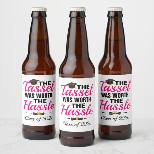Tassel Worth Hassle Graduation Beer Label (Bottles)