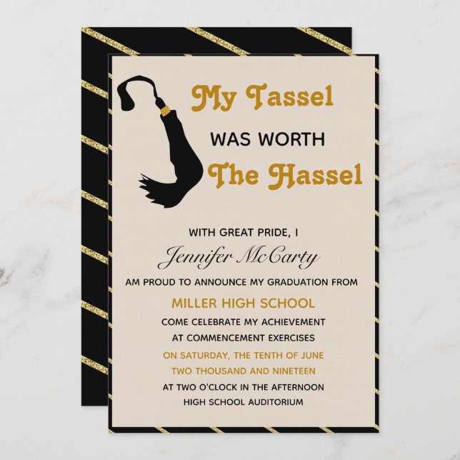 Tassel worth the Hassle Graduation Invitation (Front/Back)