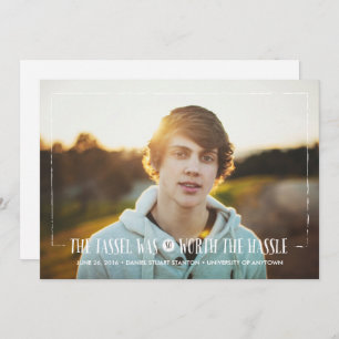 Tassel worth the Hassle in White Grad Announcement