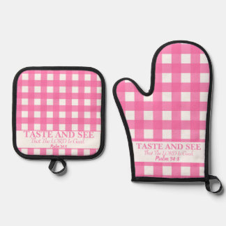 Taste And See That The Lord Is Good Pink Oven Mitt & Pot Holder Set