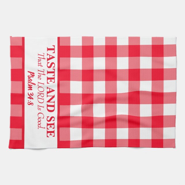 Taste And See That The Lord Is Good Red & White Tea Towel (Horizontal)
