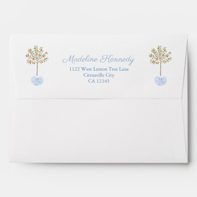 Tasteful Citrus Tree Chinoiserie Return Address Envelope (Back (Top Flap))