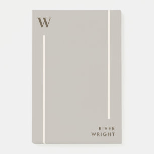 Tasteful Fog Grey & Brown Monogram & Name Post-it Notes