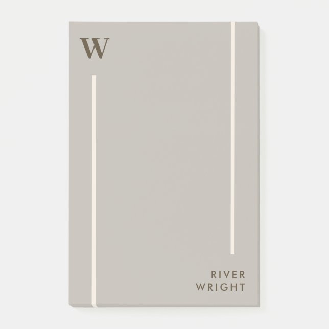 Tasteful Fog Grey & Brown Monogram & Name Post-it Notes (Front)
