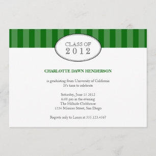 Tasteful green stripe graduation class invitation