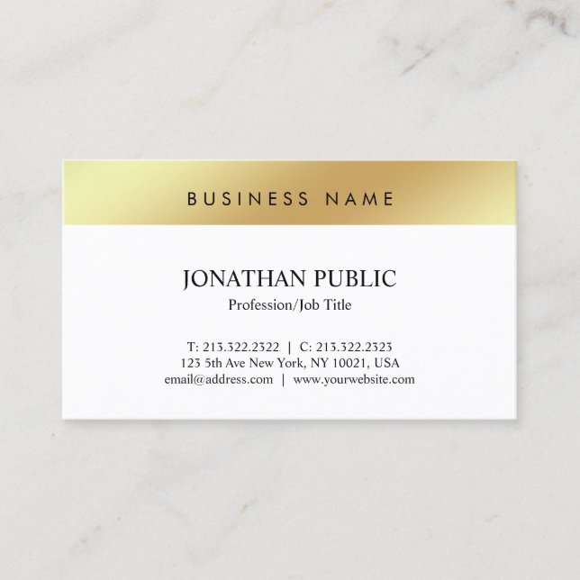Tasteful Minimalist Modern Simple Trendy Gold Business Card (Front)