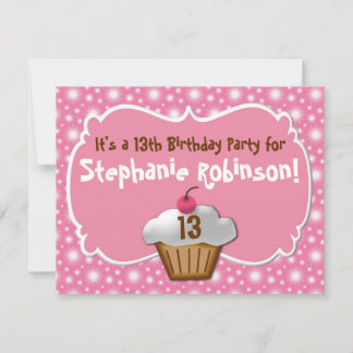 Tastey Frosted Cupcake 13th Birthday Invitation