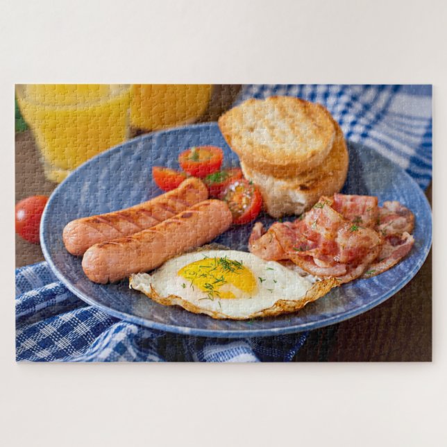 Tasty Breakfast Bacon Eggs Food Rustic Jigsaw Puzzle (Horizontal)