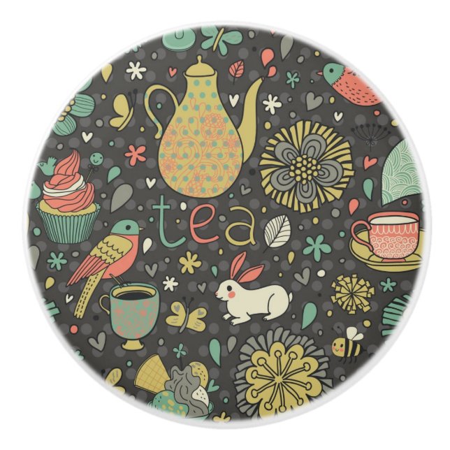 Tasty bright Tea Card Ceramic Knob (Front)